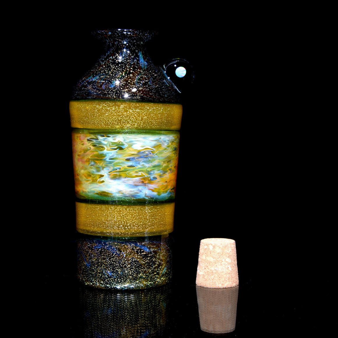 5-piece Dichroic Corked  Tokkuri Sake Set w/ Opal - Green/Orange/Multilayer Fume
