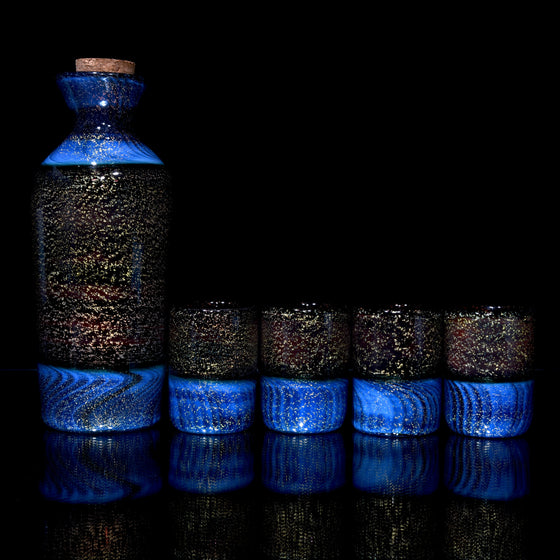 5-piece Dichroic Tokkuri Sake Set  - Blue/Green/Red
