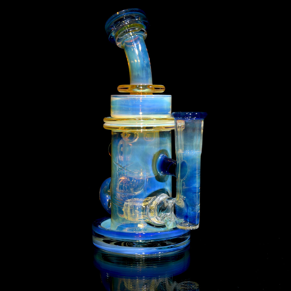 Fumed & Carved Klein Recycler w/ Gridded Perc - Cobalt - 14mm Female