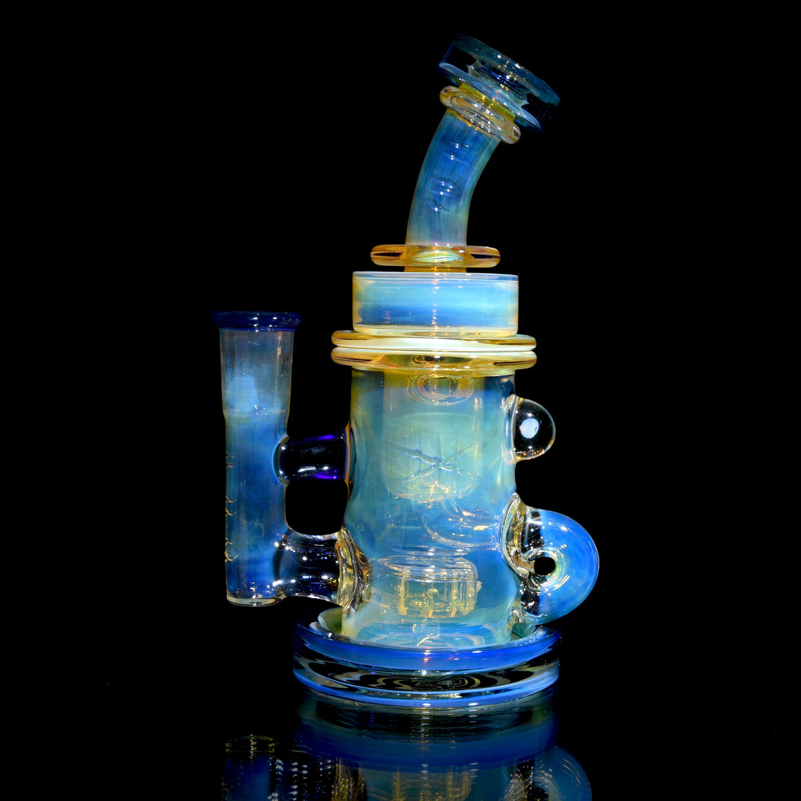 Fumed & Carved Klein Recycler w/ Gridded Perc - Cobalt - 14mm Female