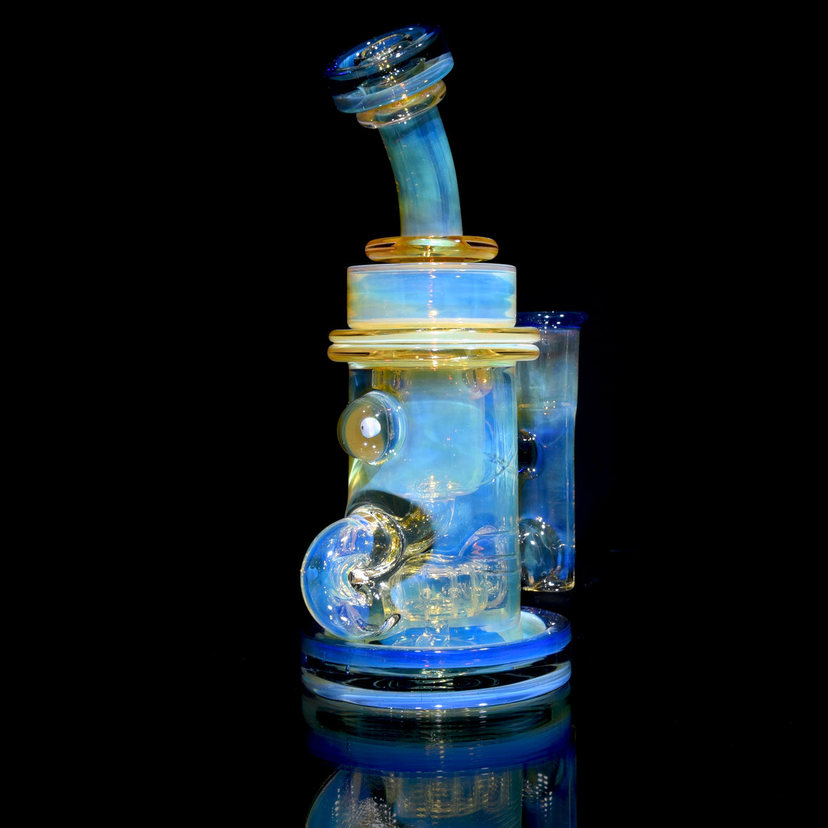 Fumed & Carved Klein Recycler w/ Gridded Perc - Cobalt - 14mm Female