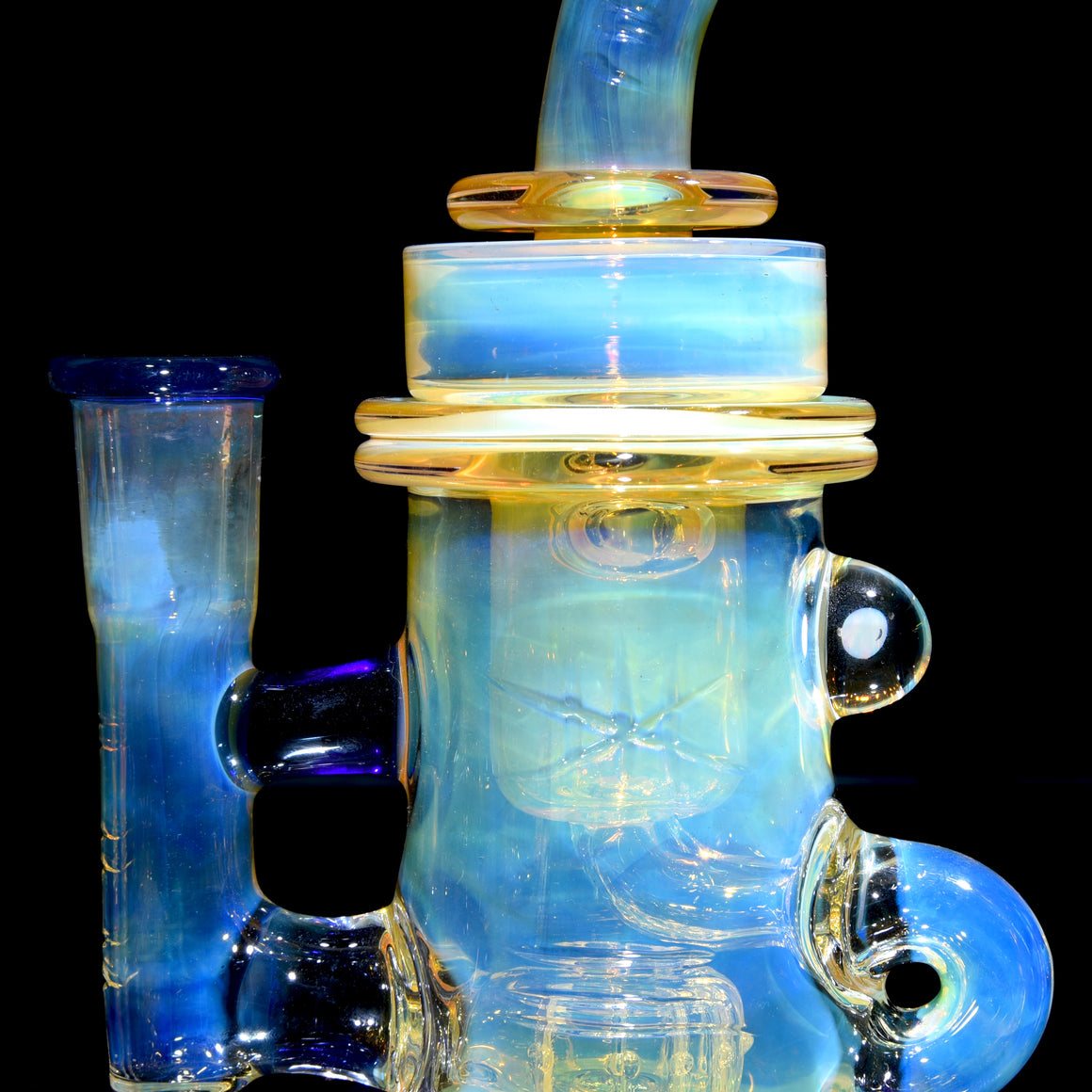 Fumed & Carved Klein Recycler w/ Gridded Perc - Cobalt - 14mm Female