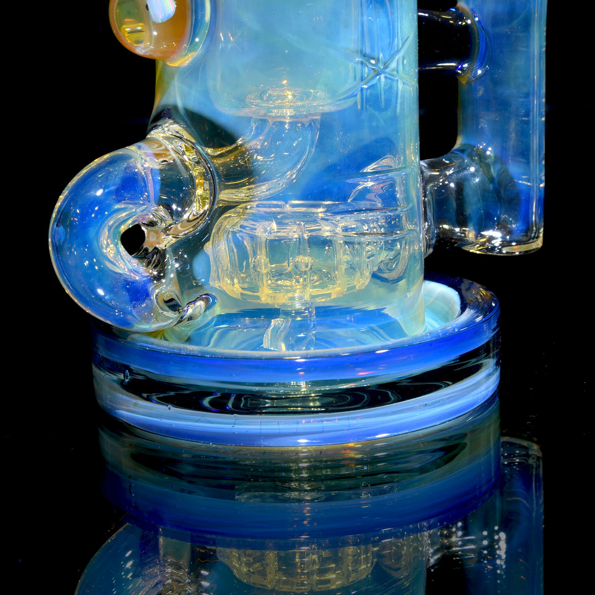 Fumed & Carved Klein Recycler w/ Gridded Perc - Cobalt - 14mm Female