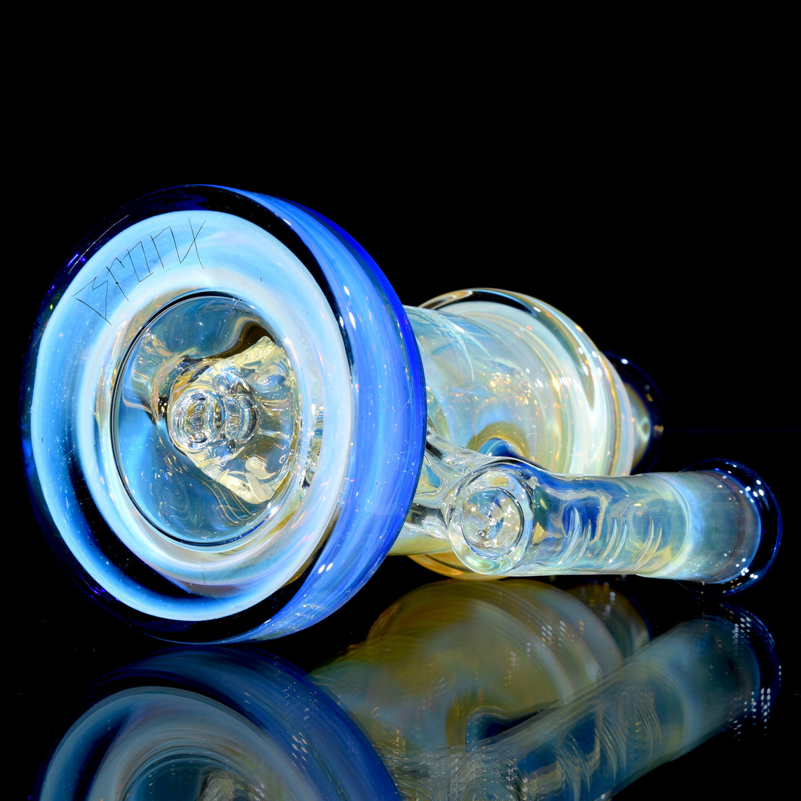 Fumed & Carved Klein Recycler w/ Gridded Perc - Cobalt - 14mm Female