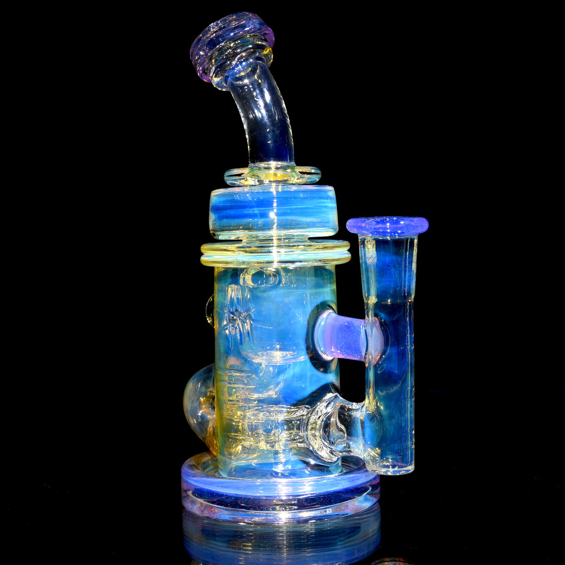 Fumed & Carved Klein Recycler w/ Gridded Perc - Pink Slyme - 14mm Female