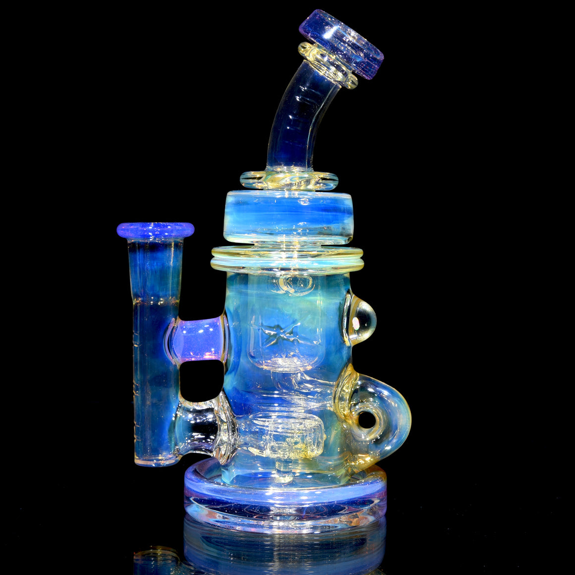 Fumed & Carved Klein Recycler w/ Gridded Perc - Pink Slyme - 14mm Female