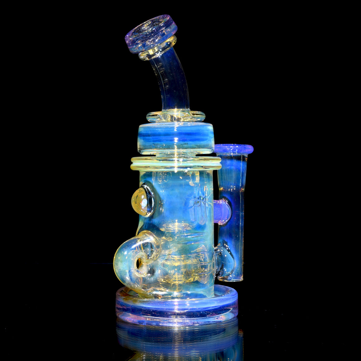 Fumed & Carved Klein Recycler w/ Gridded Perc - Pink Slyme - 14mm Female