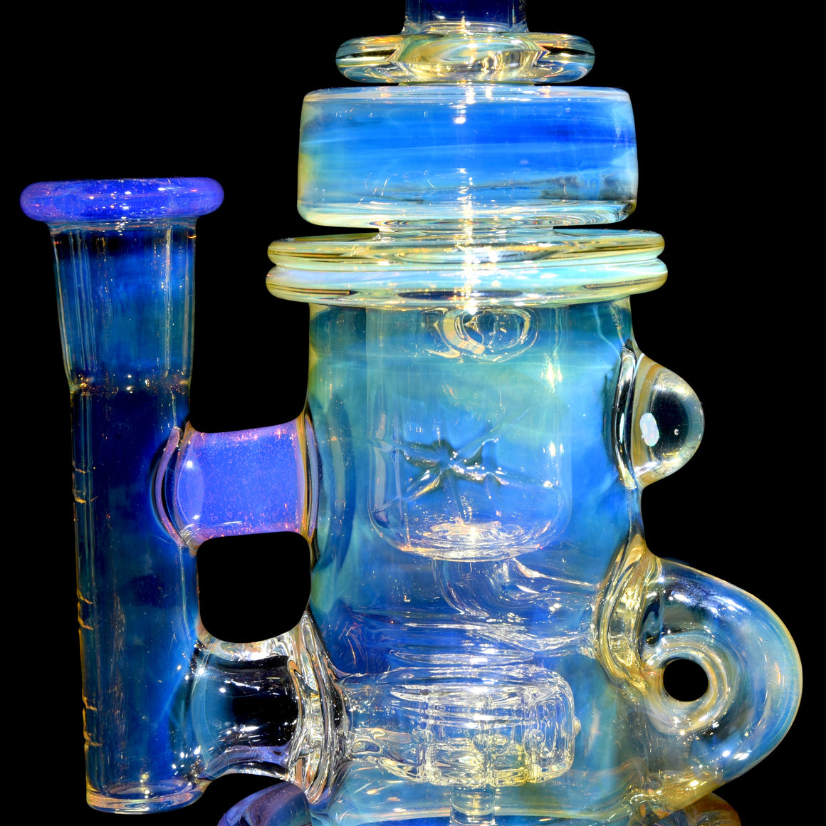 Fumed & Carved Klein Recycler w/ Gridded Perc - Pink Slyme - 14mm Female