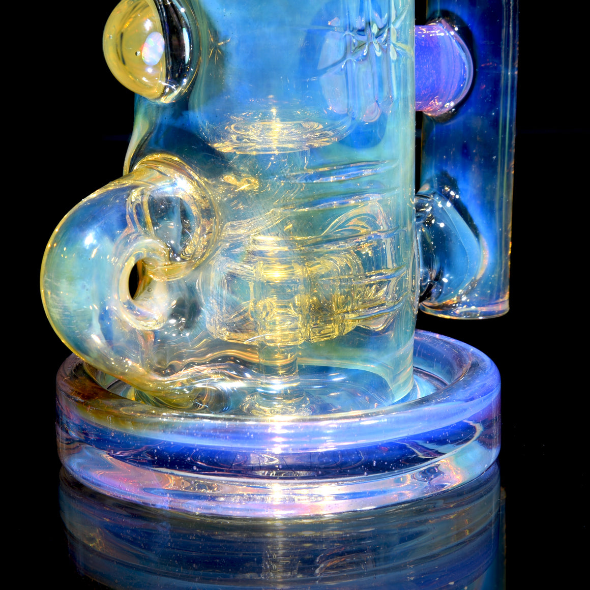 Fumed & Carved Klein Recycler w/ Gridded Perc - Pink Slyme - 14mm Female