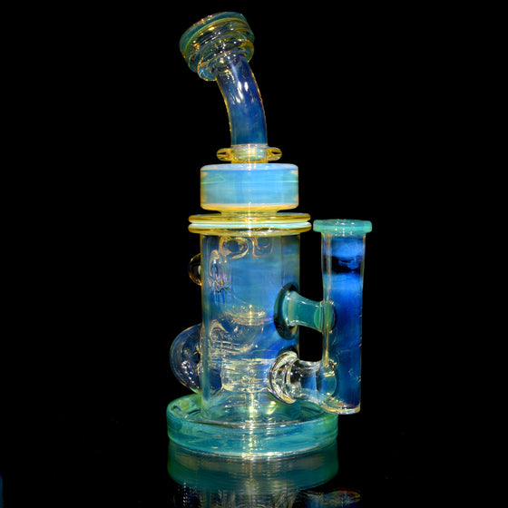 Fumed & Carved Klein Recycler w/ Gridded Perc - Sea Slyme - 14mm Female