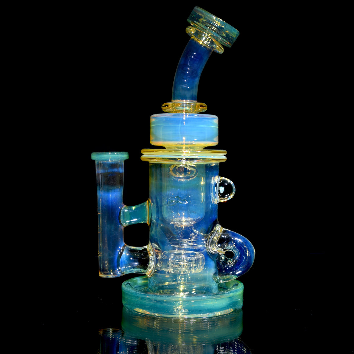 Fumed & Carved Klein Recycler w/ Gridded Perc - Sea Slyme - 14mm Female