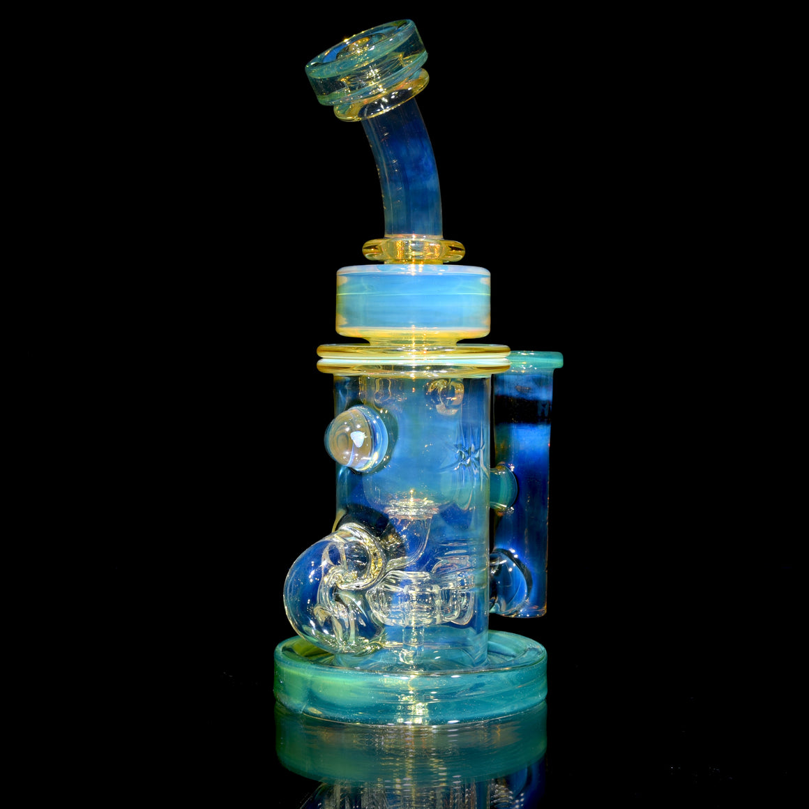 Fumed & Carved Klein Recycler w/ Gridded Perc - Sea Slyme - 14mm Female