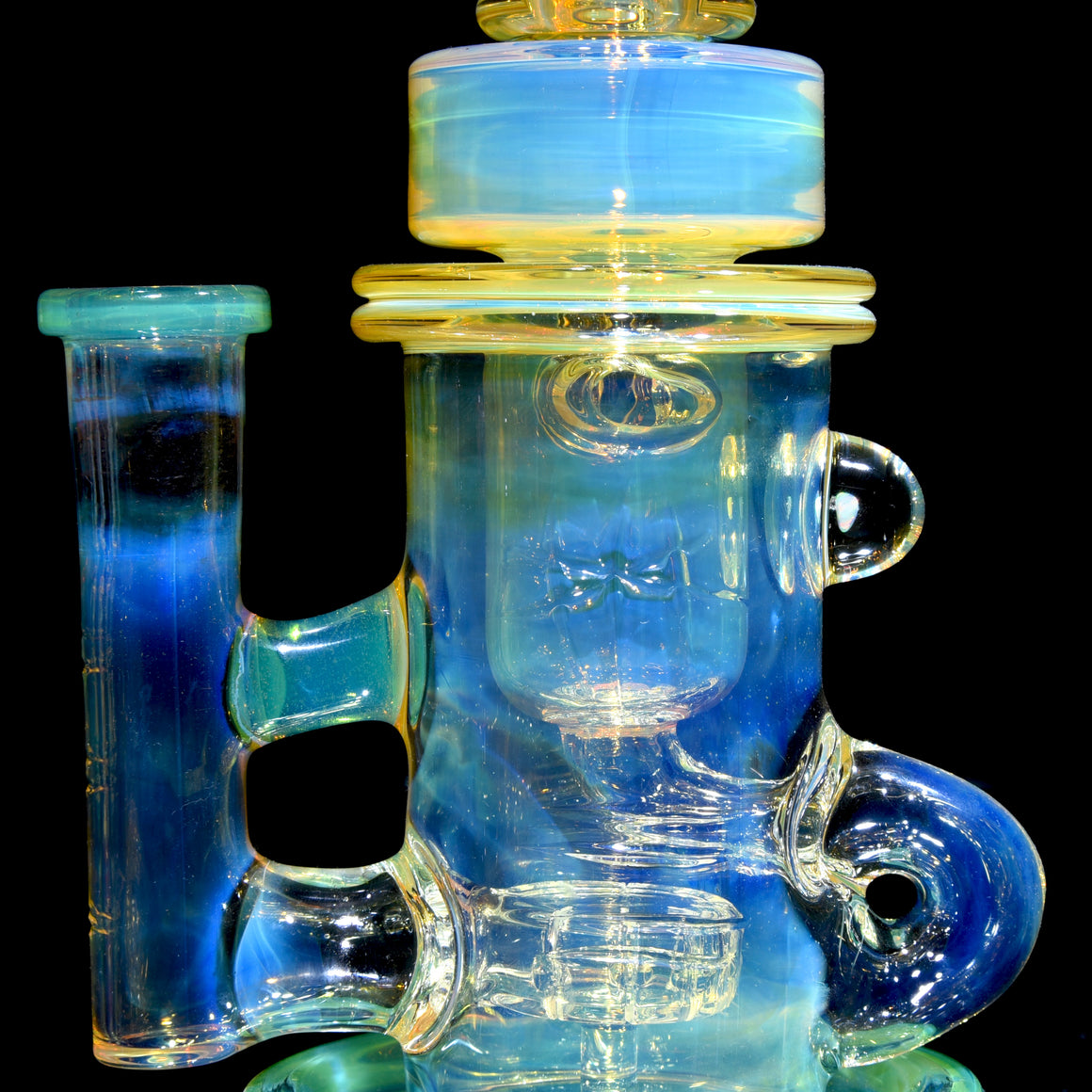 Fumed & Carved Klein Recycler w/ Gridded Perc - Sea Slyme - 14mm Female