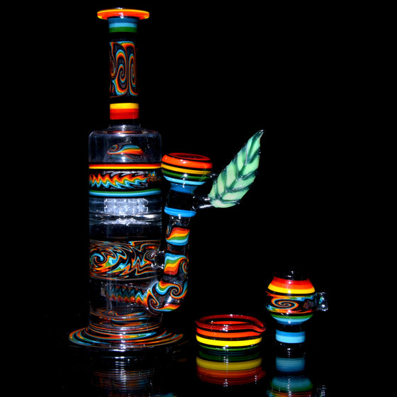 Collab - Rainbow Linework Gridded Stemline/9-arm Tree Perc Tube Set w/ Slide, Dome, & Dish - 14mm Male