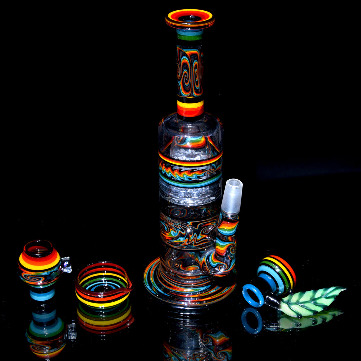 Collab - Rainbow Linework Gridded Stemline/9-arm Tree Perc Tube Set w/ Slide, Dome, & Dish - 14mm Male