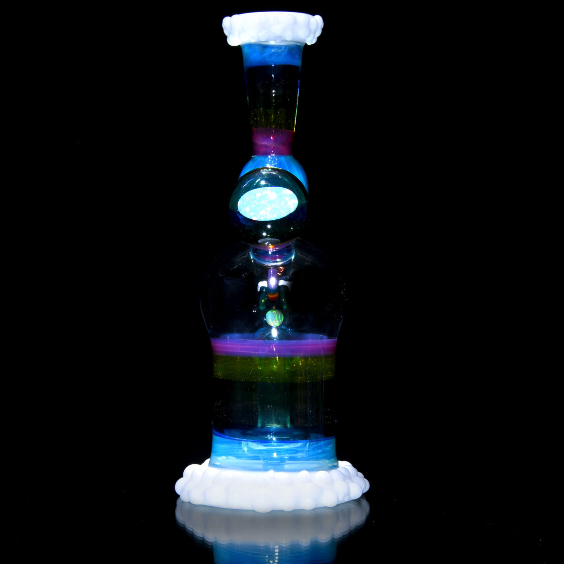 Rainbow & Clouds Meta-Terrania Banger Hanger w/ Sculpted Toucan and Faceted Crushed Opal Cap - 10mm Female