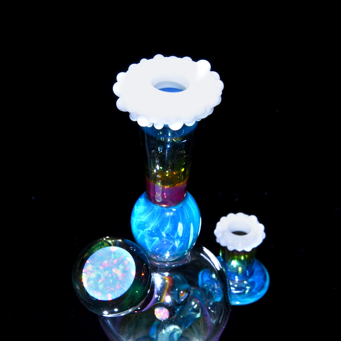 Rainbow & Clouds Meta-Terrania Banger Hanger w/ Sculpted Toucan and Faceted Crushed Opal Cap - 10mm Female