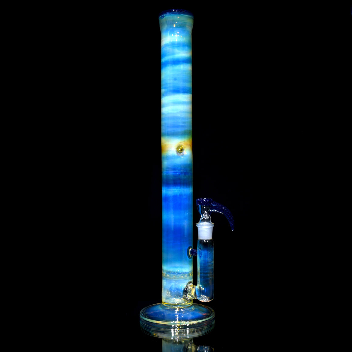 Fully-fumed & Accented 50mm Nautilus Straight Tube w/ 3-hole Horned Slide - Blue Blizzard - 18mm Female