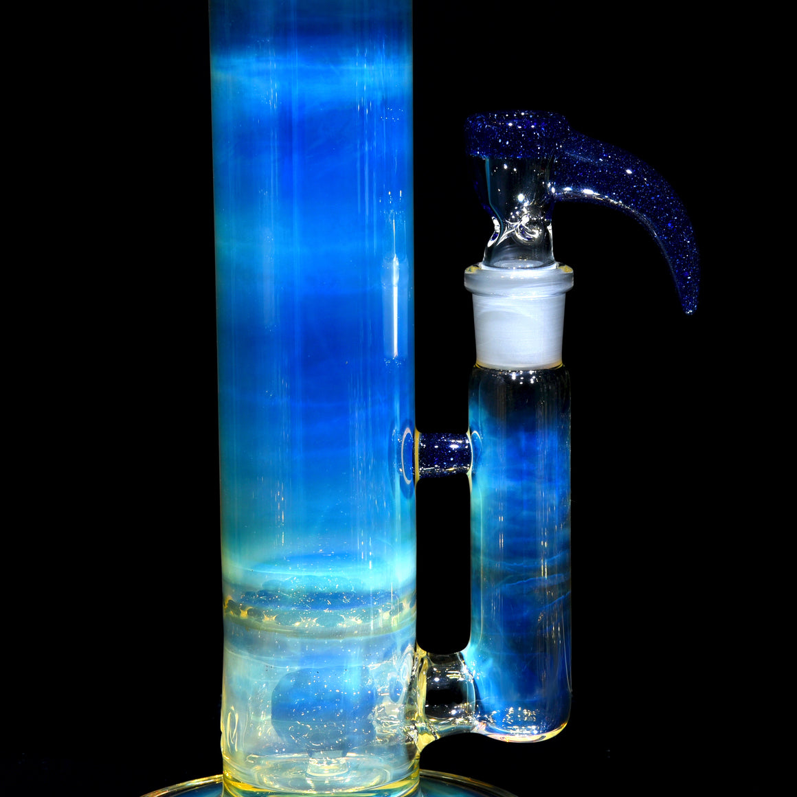 Fully-fumed & Accented 50mm Nautilus Straight Tube w/ 3-hole Horned Slide - Blue Blizzard - 18mm Female