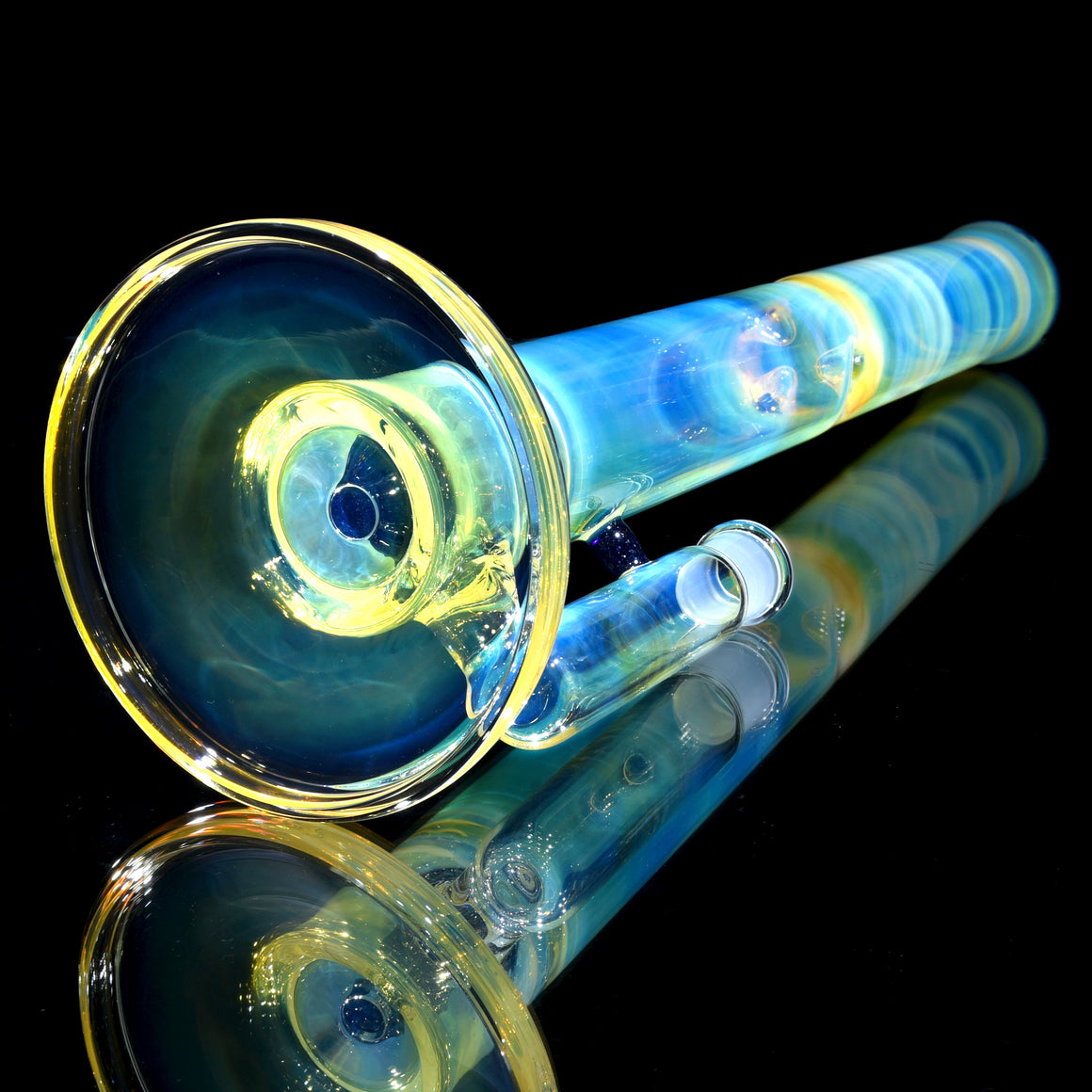 Fully-fumed & Accented 50mm Nautilus Straight Tube w/ 3-hole Horned Slide - Blue Blizzard - 18mm Female