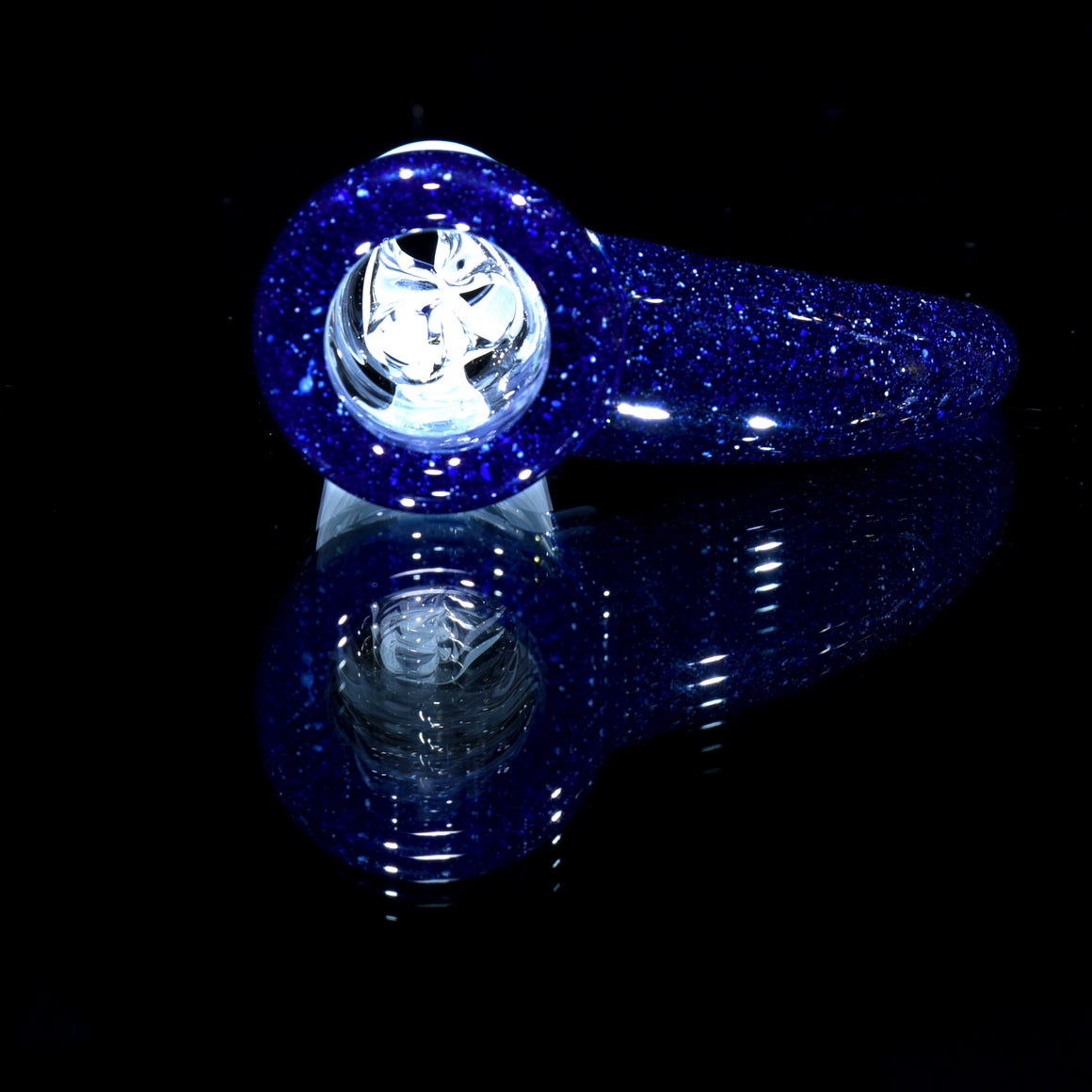 Fully-fumed & Accented 50mm Nautilus Straight Tube w/ 3-hole Horned Slide - Blue Blizzard - 18mm Female