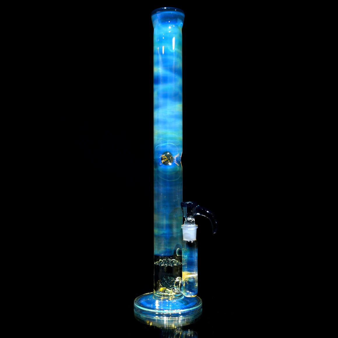 UV Reactive Fully-fumed & Accented 50mm Nautilus Straight Tube w/ 3-hole Horned Slide - Atomic Blue Stardust - 18mm Female