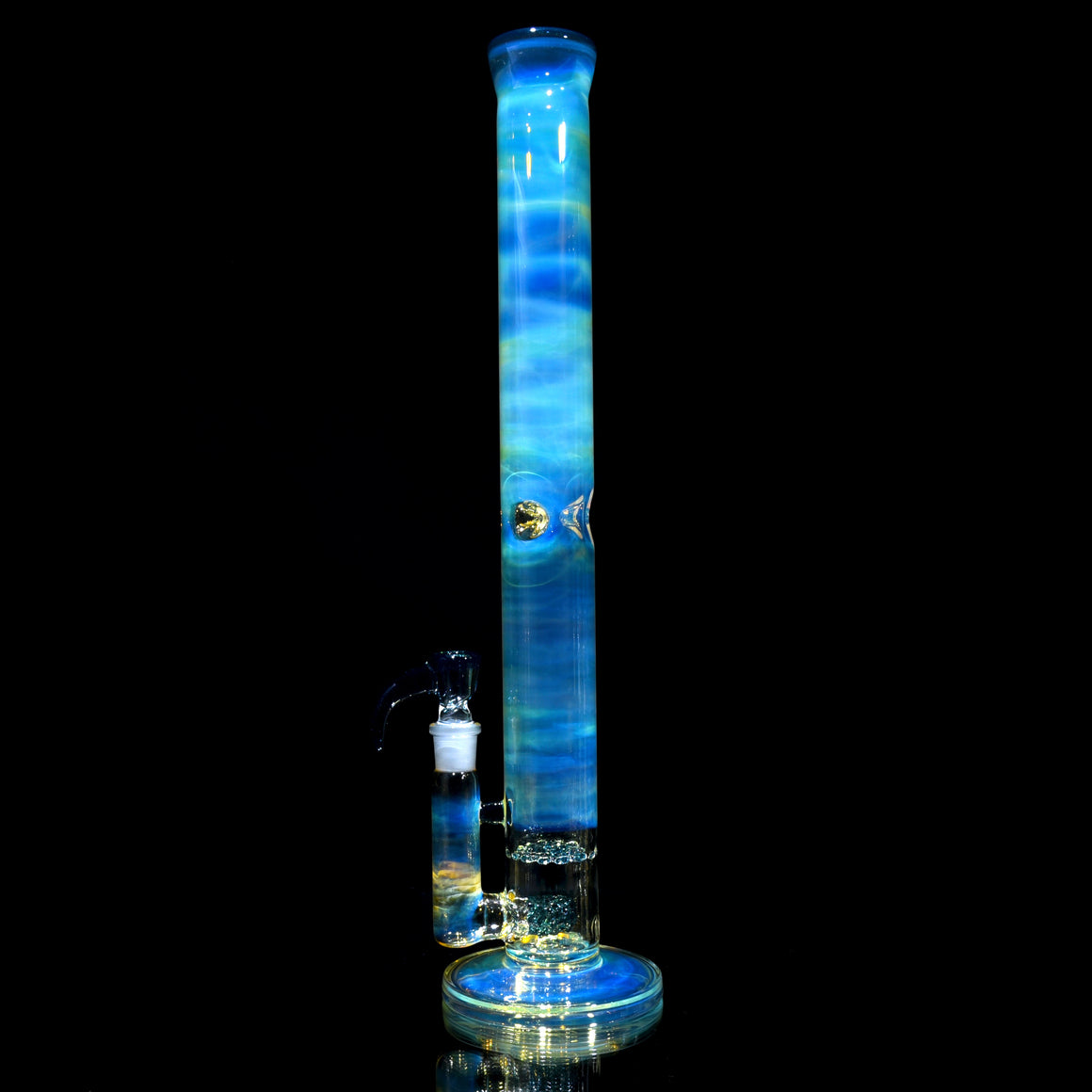 UV Reactive Fully-fumed & Accented 50mm Nautilus Straight Tube w/ 3-hole Horned Slide - Atomic Blue Stardust - 18mm Female