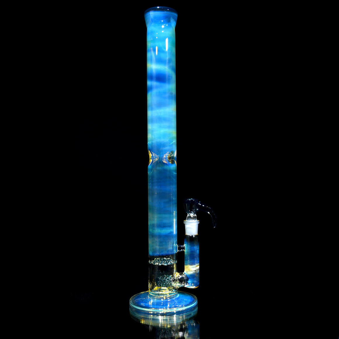 UV Reactive Fully-fumed & Accented 50mm Nautilus Straight Tube w/ 3-hole Horned Slide - Atomic Blue Stardust - 18mm Female