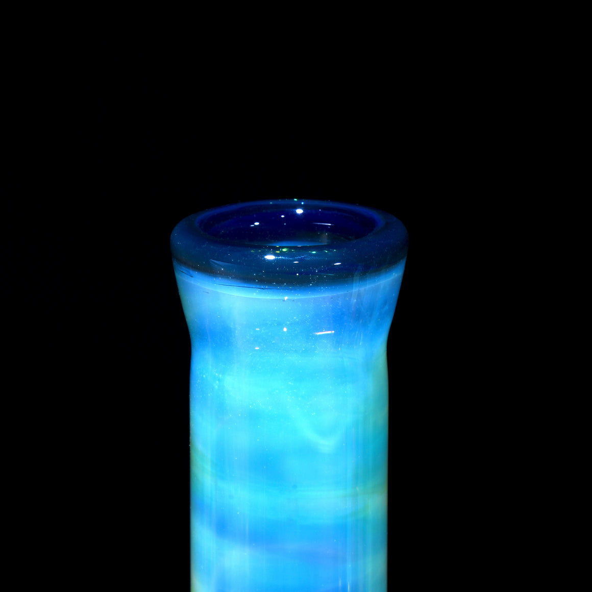 UV Reactive Fully-fumed & Accented 50mm Nautilus Straight Tube w/ 3-hole Horned Slide - Atomic Blue Stardust - 18mm Female