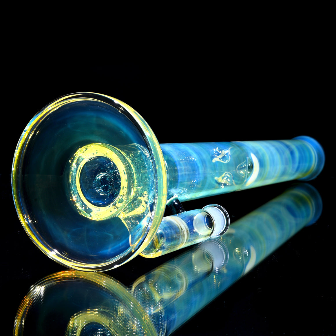 UV Reactive Fully-fumed & Accented 50mm Nautilus Straight Tube w/ 3-hole Horned Slide - Atomic Blue Stardust - 18mm Female