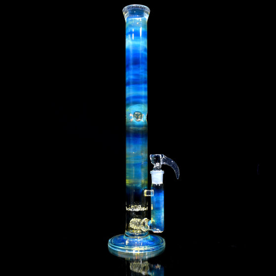 UV Reactive Fully-fumed & Accented 45mm Nautilus Straight Tube w/ 3-hole Horned Slide - BluV - 18mm Female