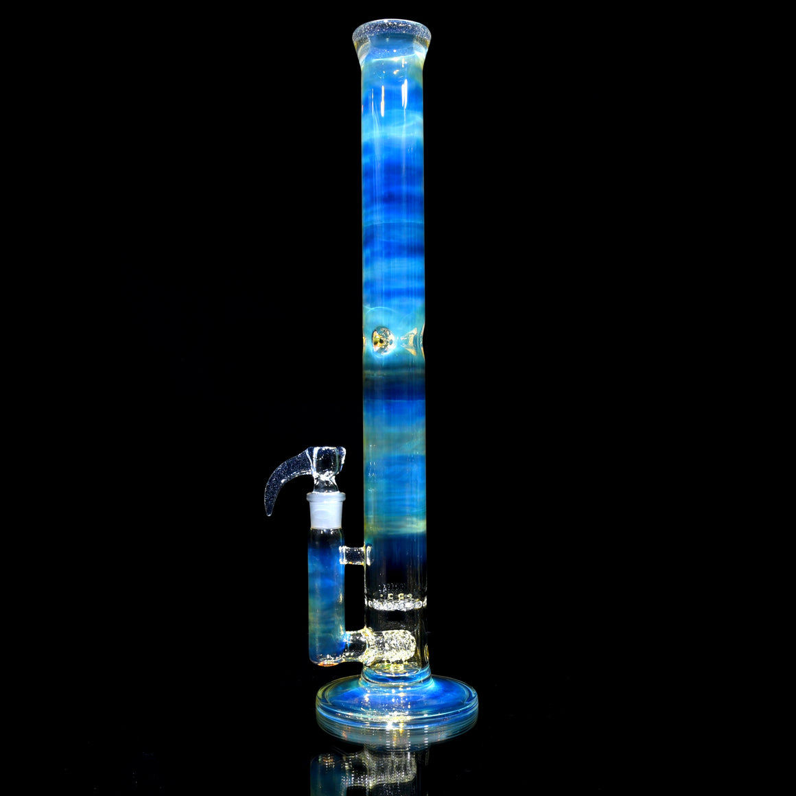 UV Reactive Fully-fumed & Accented 45mm Nautilus Straight Tube w/ 3-hole Horned Slide - BluV - 18mm Female