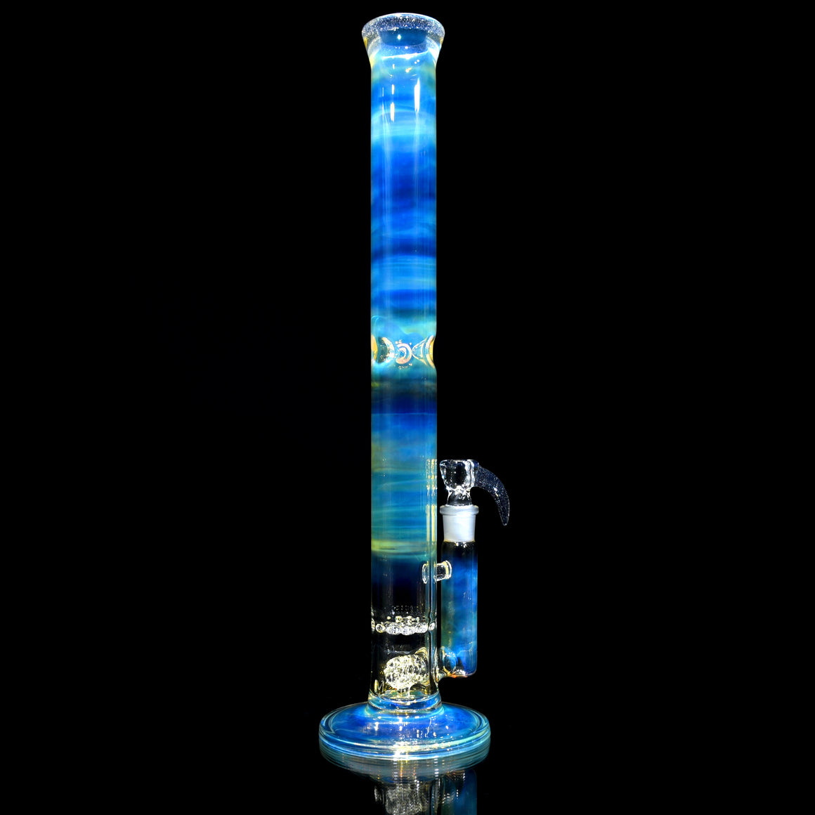 UV Reactive Fully-fumed & Accented 45mm Nautilus Straight Tube w/ 3-hole Horned Slide - BluV - 18mm Female