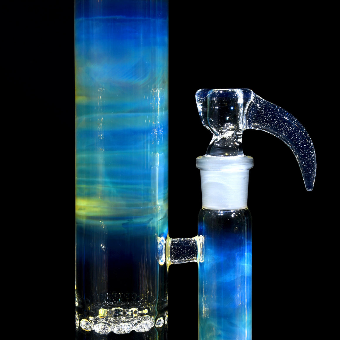 UV Reactive Fully-fumed & Accented 45mm Nautilus Straight Tube w/ 3-hole Horned Slide - BluV - 18mm Female