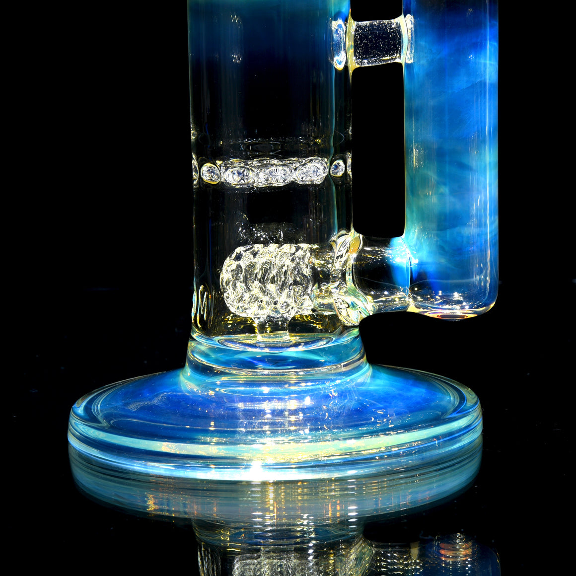 UV Reactive Fully-fumed & Accented 45mm Nautilus Straight Tube w/ 3-hole Horned Slide - BluV - 18mm Female