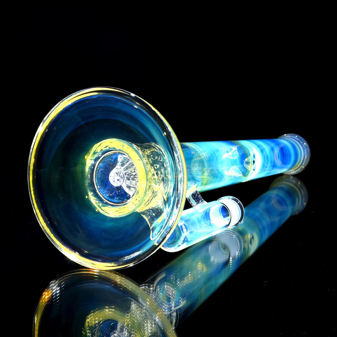 UV Reactive Fully-fumed & Accented 45mm Nautilus Straight Tube w/ 3-hole Horned Slide - BluV - 18mm Female