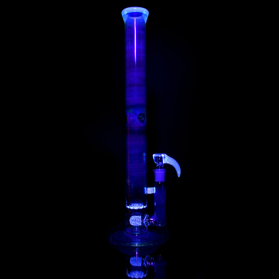 UV Reactive Fully-fumed & Accented 45mm Nautilus Straight Tube w/ 3-hole Horned Slide - BluV - 18mm Female