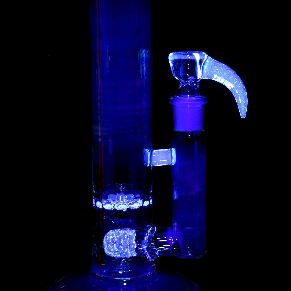 UV Reactive Fully-fumed & Accented 45mm Nautilus Straight Tube w/ 3-hole Horned Slide - BluV - 18mm Female