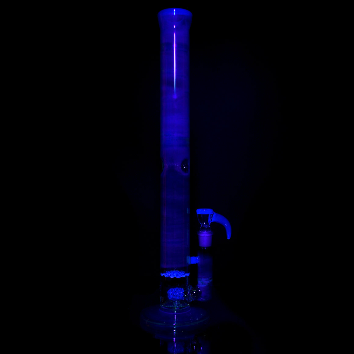 UV Reactive Fully-fumed & Accented 50mm Nautilus Straight Tube w/ 3-hole Horned Slide - Atomic Blue Stardust - 18mm Female