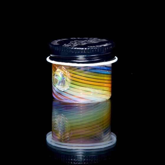 Lidded Airtight Baller Jar - Rainbow Fume Spiral w/ Star Opal