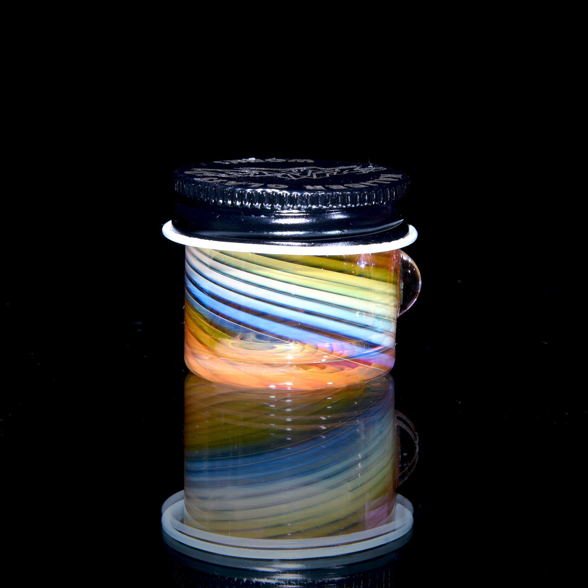 Lidded Airtight Baller Jar - Rainbow Fume Spiral w/ Star Opal