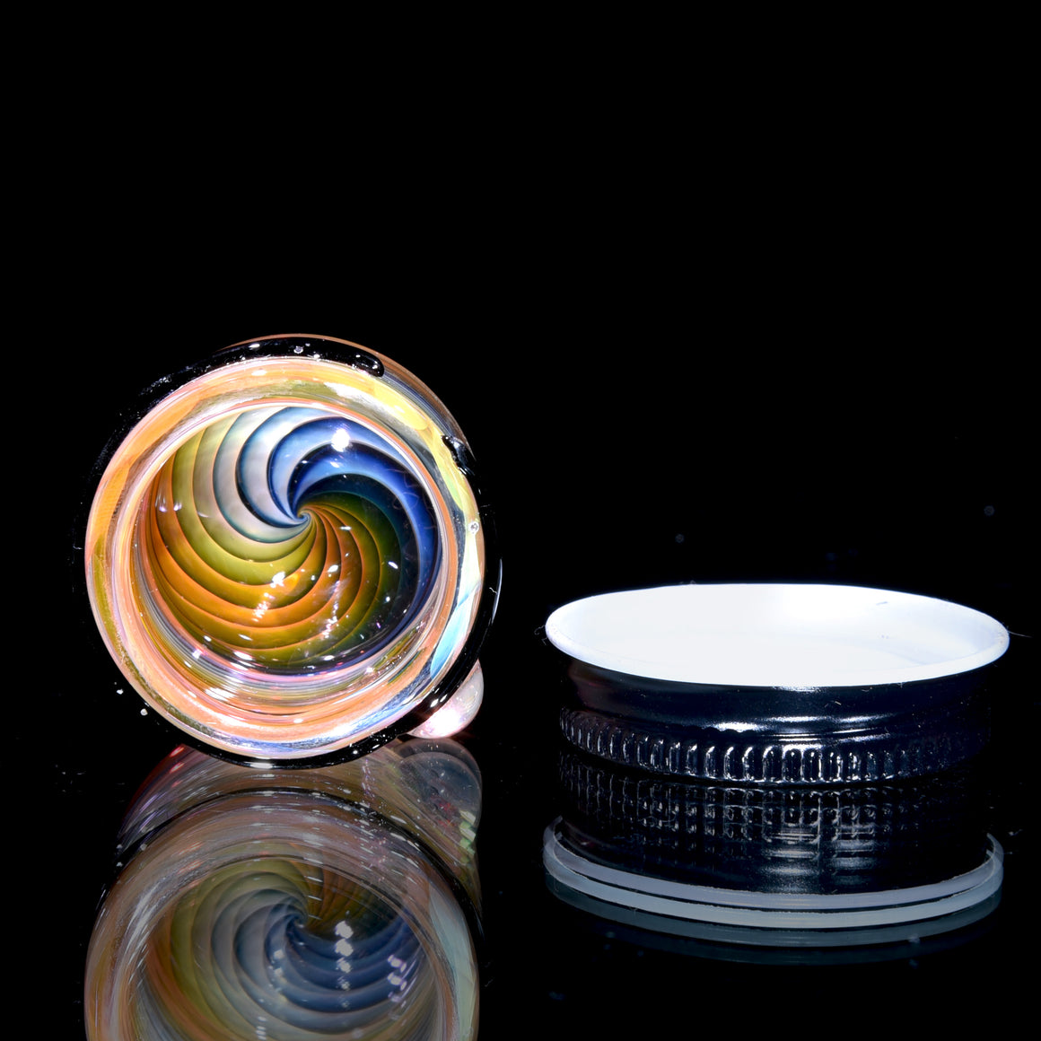 Lidded Airtight Baller Jar - Rainbow Fume Spiral w/ Star Opal