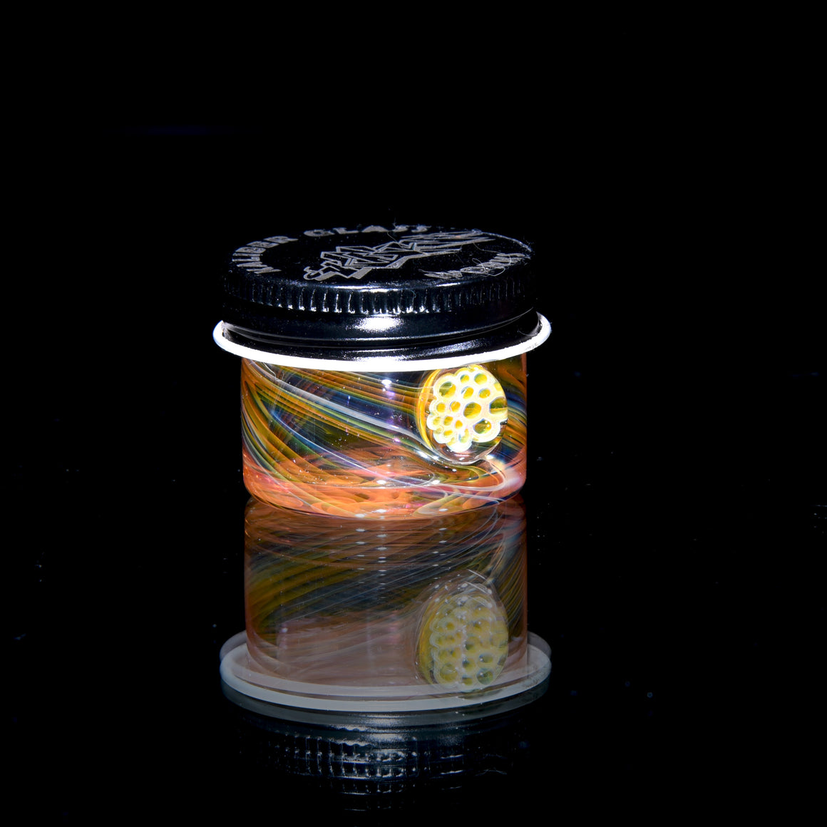 Lidded Airtight Baller Jar - Rainbow Fume Spiral w/Millie