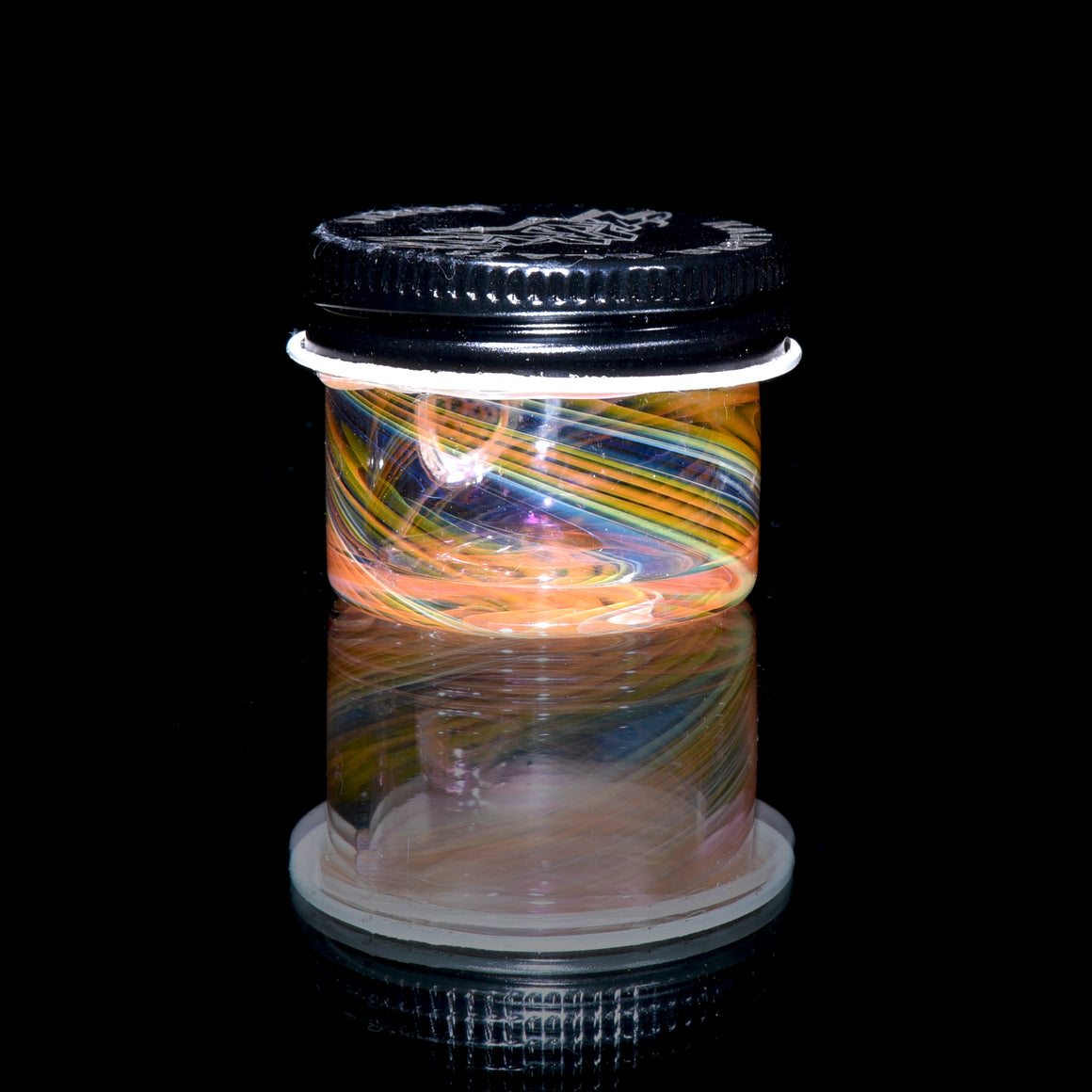 Lidded Airtight Baller Jar - Rainbow Fume Spiral w/Millie