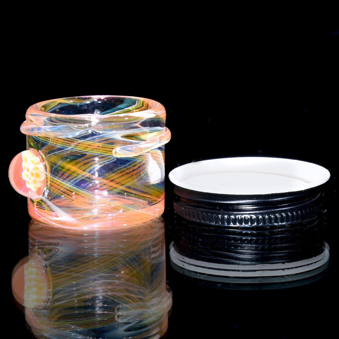 Lidded Airtight Baller Jar - Rainbow Fume Spiral w/Millie