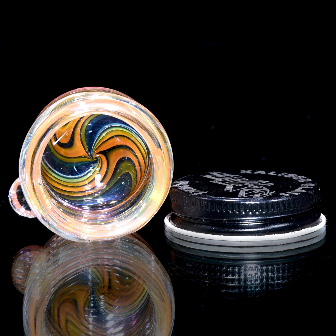 Lidded Airtight Baller Jar - Rainbow Fume Spiral w/Millie