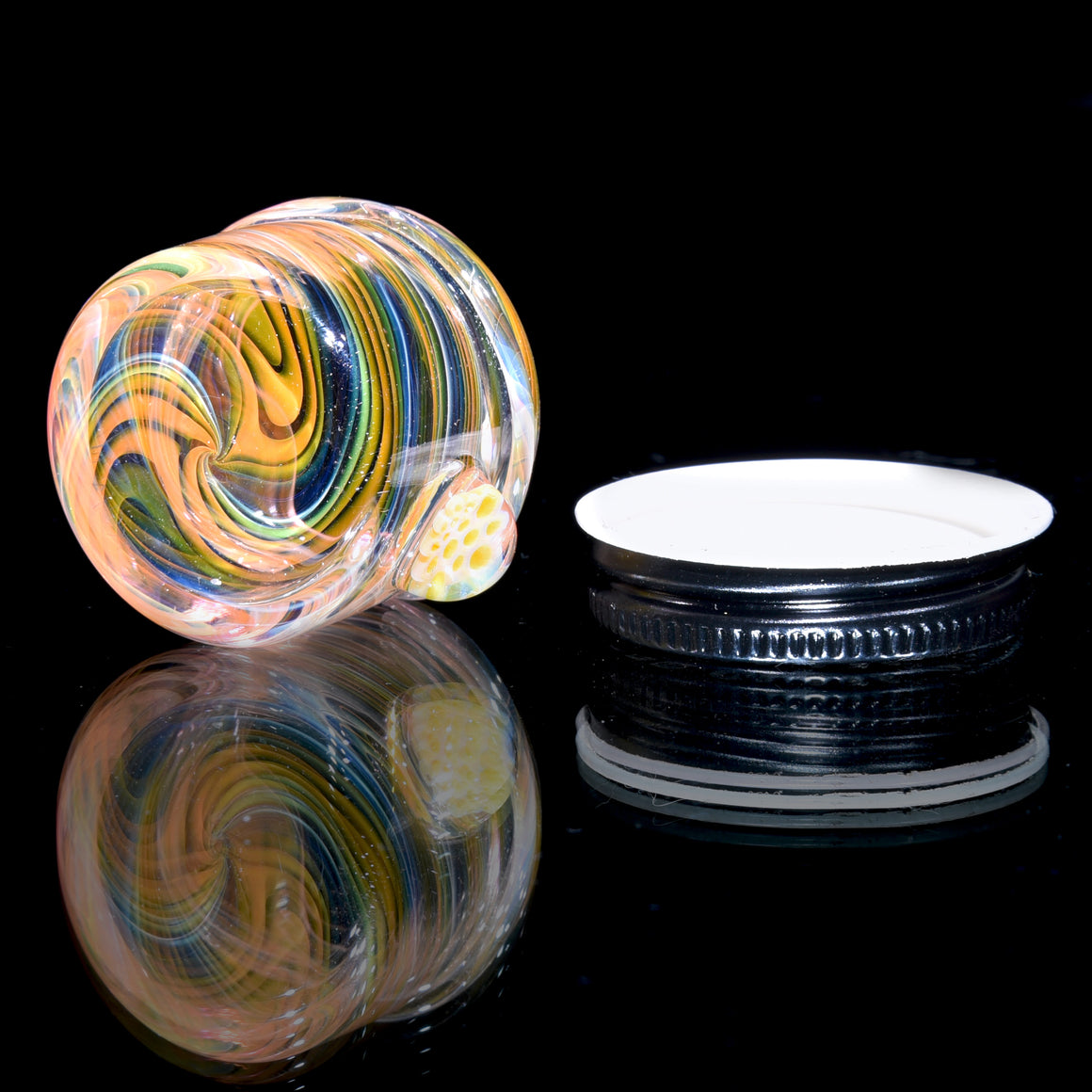 Lidded Airtight Baller Jar - Rainbow Fume Spiral w/Millie