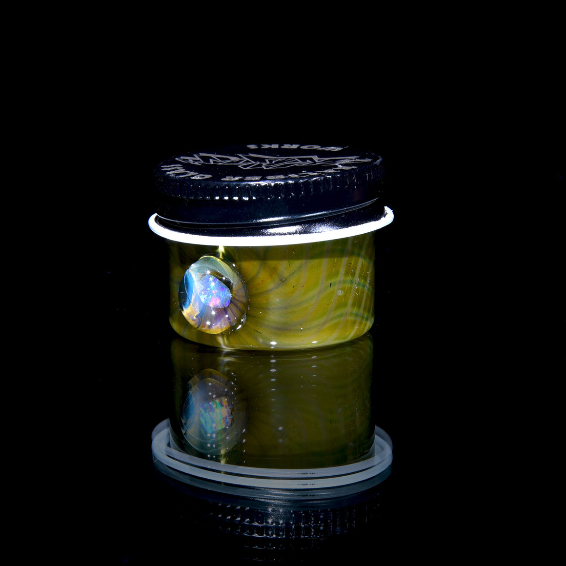 Lidded Airtight Baller Jar - Golden Fumicello w/ Opal