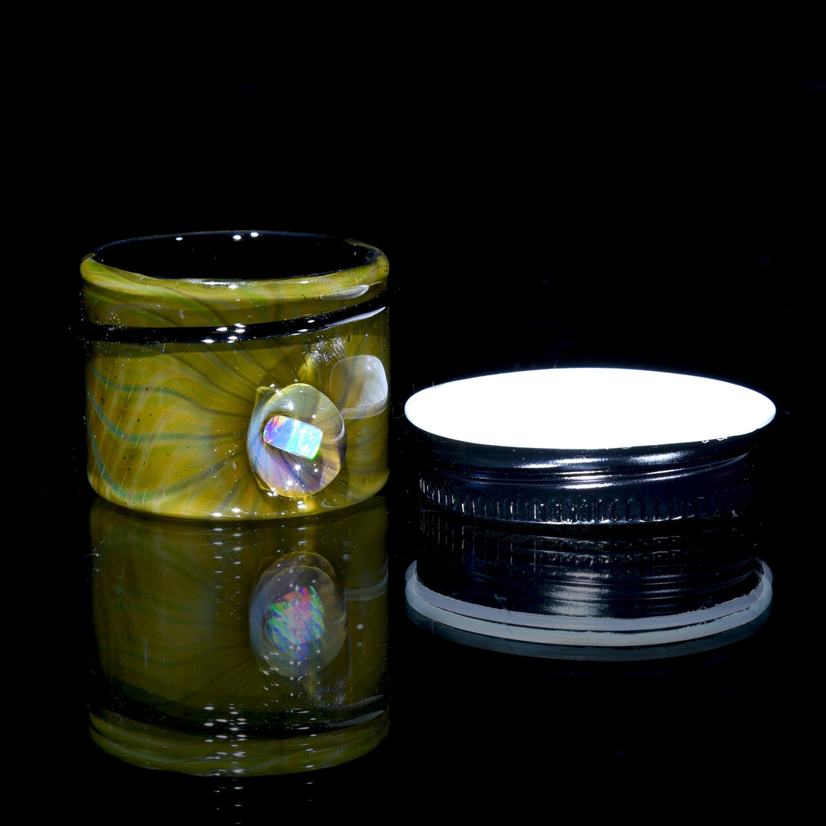 Lidded Airtight Baller Jar - Golden Fumicello w/ Opal