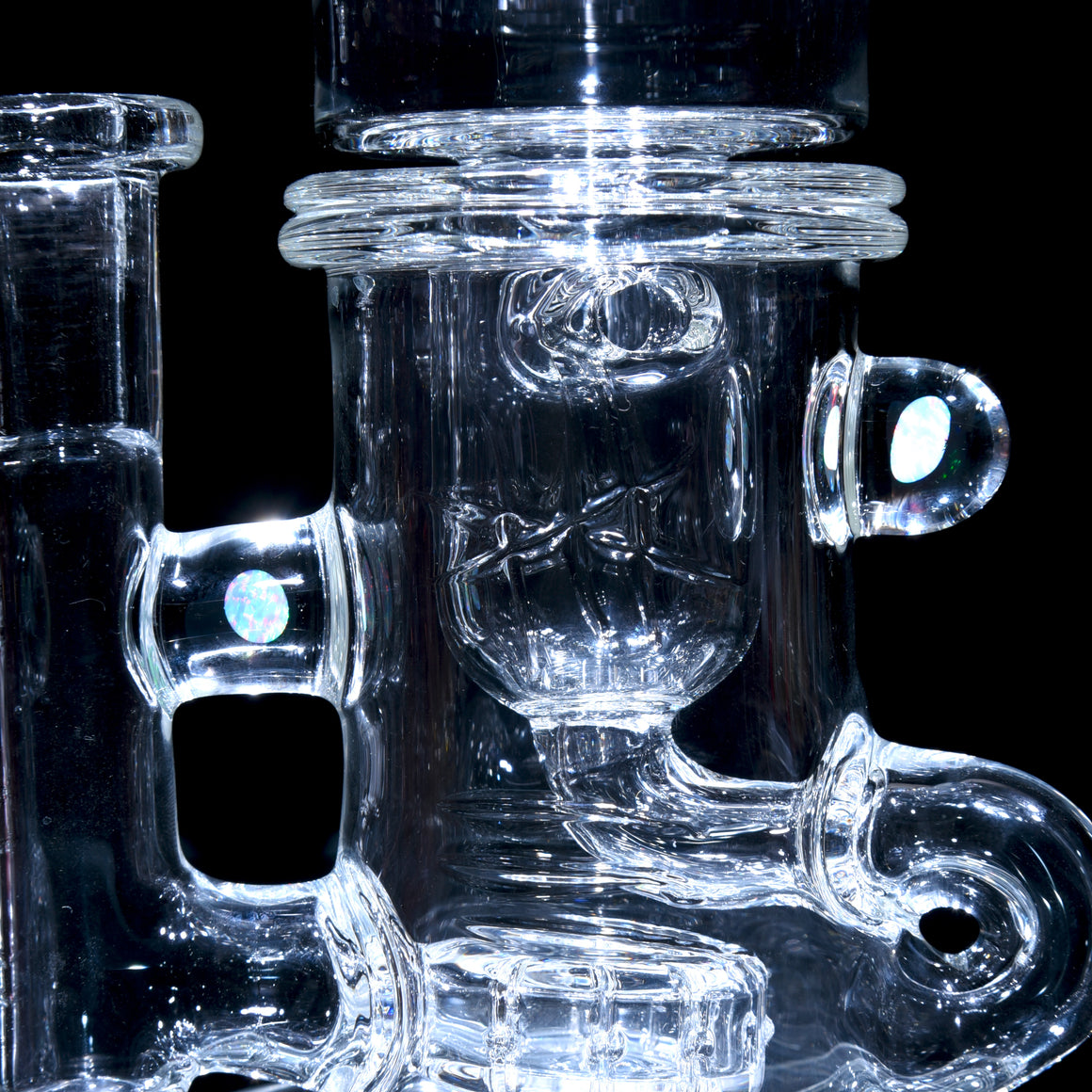 Double-Maria Crystalo Carved Klein Recycler w/ Gridded Perc - 14mm Female